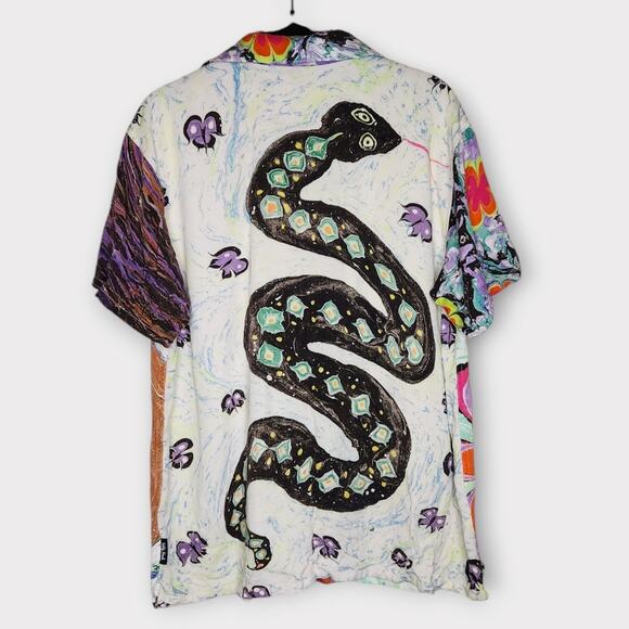 Teddy Fresh x MyFawnwy Men's Camp Shirt Sm Multicolor Bear Snake Statement - Picture 7 of 9